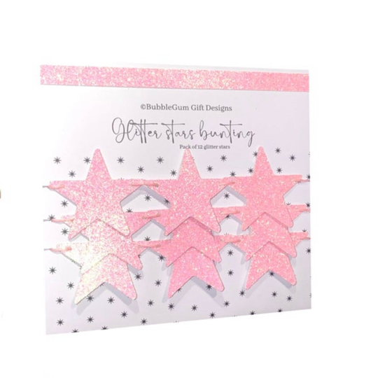Pink Christmas Glitter Stars Mini Bunting Seasonal Fireplace Decor Pink Star Garland Party Shelf Cute Hanging Sparkly Decorations