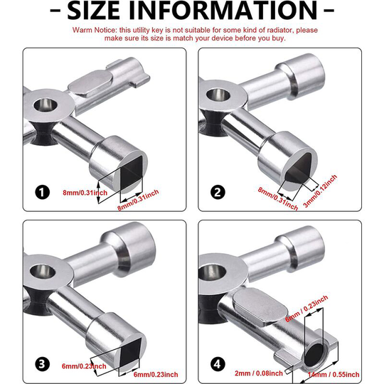 4 Way Multifunction Utility Key for Electric Water Gas Box Medicine Cabinet Opening Key, Silver