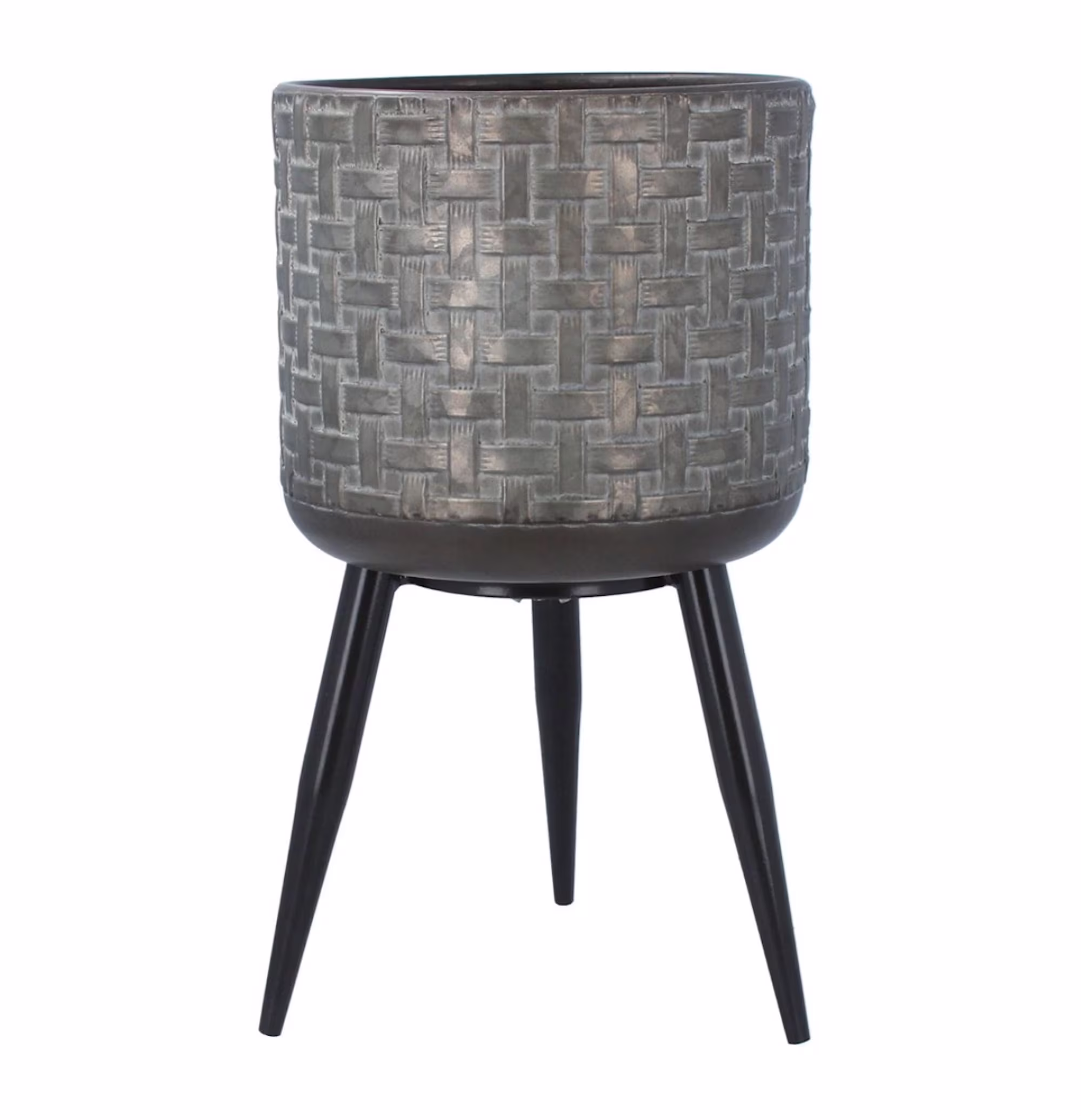 Large Metal Tripod Planter - Basketweave Design Plant Pot On Stand Grey With Legs- Indoor House Silver Black