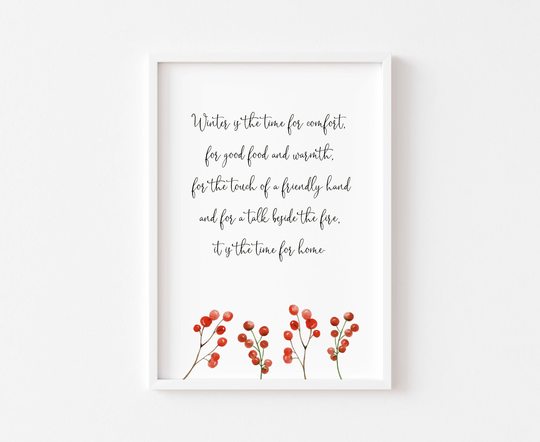Winter Quote Print | Christmas Prints Wall Art Cosy Decor Watercolour Seasonal Red Berries Autumn