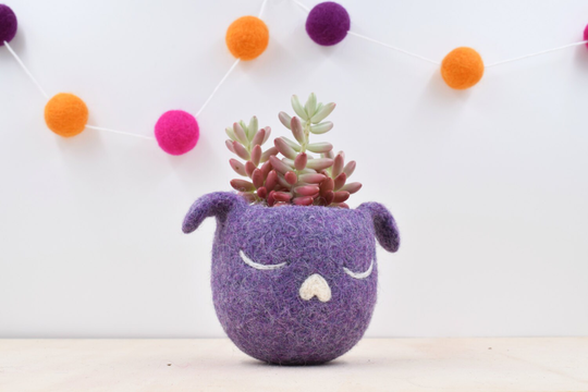 Dorm Decor/Succulent Planter Dog Lover Gift For Her Cactus Gifts Dog Small Succulent Pot Purple
