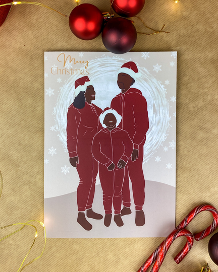 Little Family - Christmas Card Seasons Greetings Holiday Diverse Black Greeting Cards Merry Xmas From Us To You Boy Girl Mum Dad