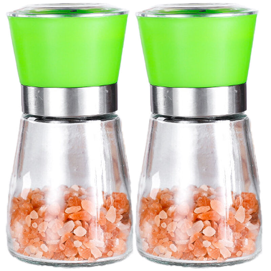 Salt and Pepper Grinder, Glass Refillable Stainless Steel Salt and Pepper Mill Shakers 2pcs green