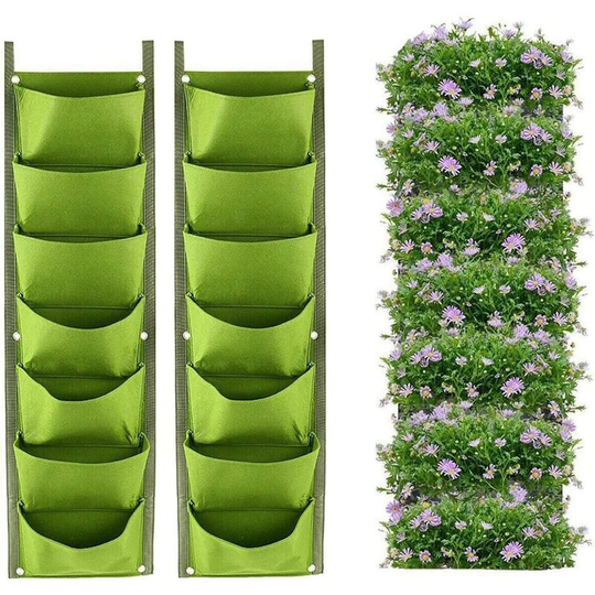Hanging Planter Bags, 2 Pack 7 Pocket Vertical Hanging Wall Planter Planting Grow Bags Indoor Outdoor Gardening Vertical Green Flower Pot (Green)