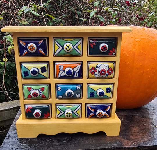 Vintage Wood & Ceramic Altar Chest Curio Cabinet Herb Chest, Witches Curio, Pagan, Wiccan, Witchcraft