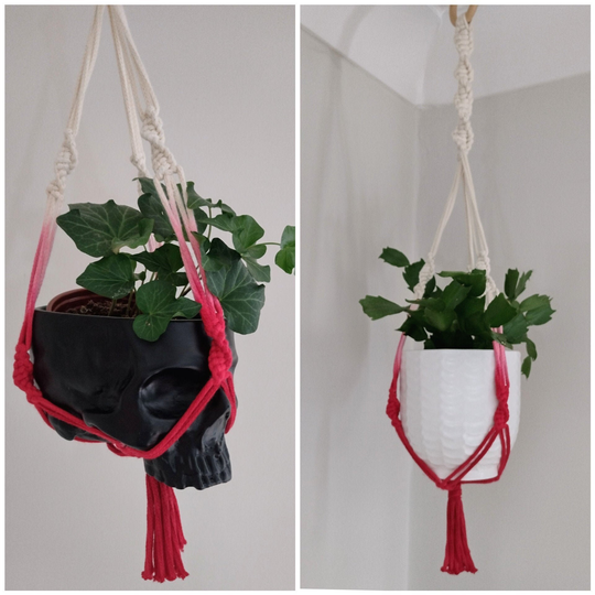 Red Dip Macrame Plant Hanger, Bohemian, Dark Academia, Witchy Decor