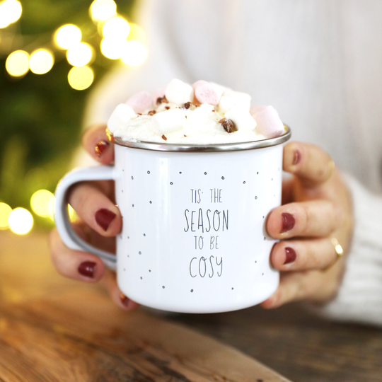 Personalised 'Tis The Season White Enamel Mug
