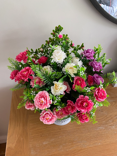 Artificial Silk Camelia Flower Bunches X 6 Individual Bushes Home Garden Grave Planters Hanging Baskets Weddings Free Postage