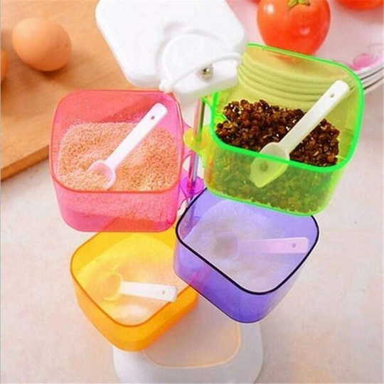 Seasoning box for kitchen daily necessities four sets of 360 degree color seasoning bottle rotating seasoning tank combination