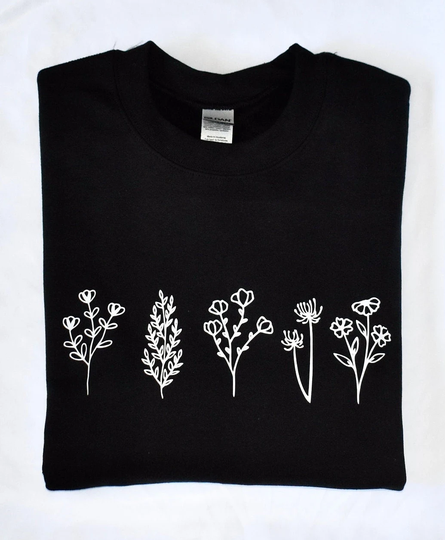Wildflower Black Or White T-Shirt I Unisex Wildflowers Minimalist Nature Plants Garden Plant Mom Flowers Bees