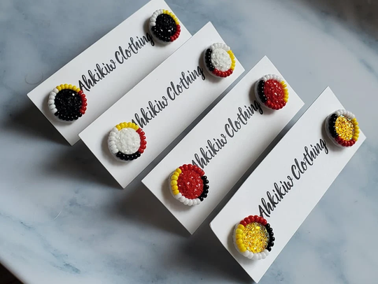 Medicine Wheel Stud Earrings, First Nations, Indigenous, Pride, Circle, Round, Simple Red, Black, White, Yellow