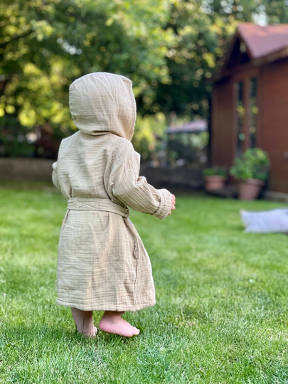 Natural Dye, Hooded Baby Bathrobe, Children Dressing Gown, Summer Clothes, Kids Kimono, Child Bath Towel, Clothing, Pomegranate