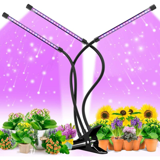 Bearsu - Grow Lights for Indoor Plants, led Plant Growing Lamps Bulbs 30W Tri Head Timing Full Spectrum for Seed Starting Succulent Plants Growth,
