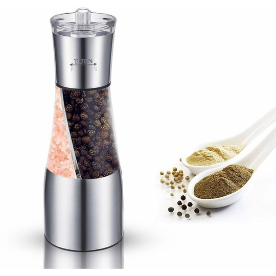 Heguyey - Salt and Pepper Mill 2 in 1 Spice Mill and Manual Salt Mill Salt Pepper Mill Adjustable Grit Stainless Steel Pepper and Salt Mill with