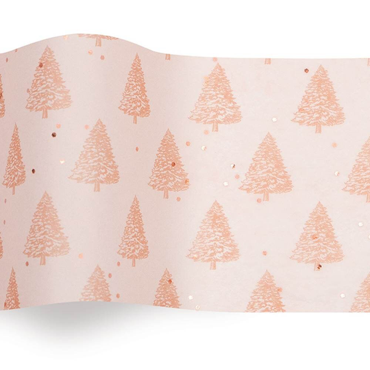 Christmas Trees Rose Gold Gemstone Sequinned Tissue Paper Sheets X5 - Ideal Seasonal New Design