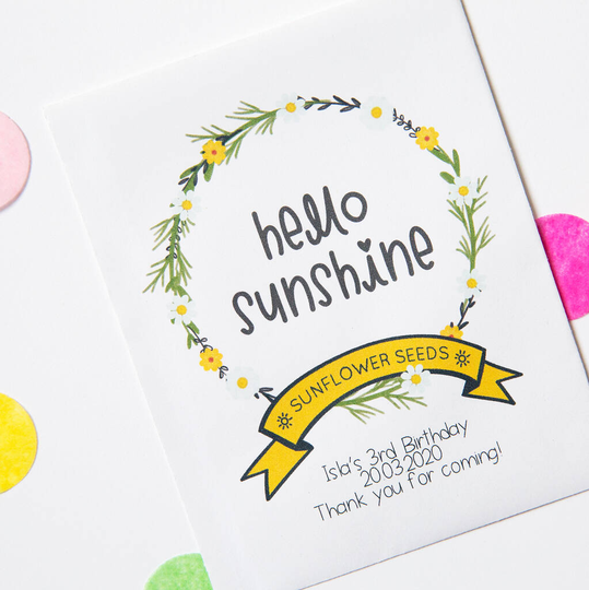 'Hello Sunshine' Personalised Sunflower Seed Packet