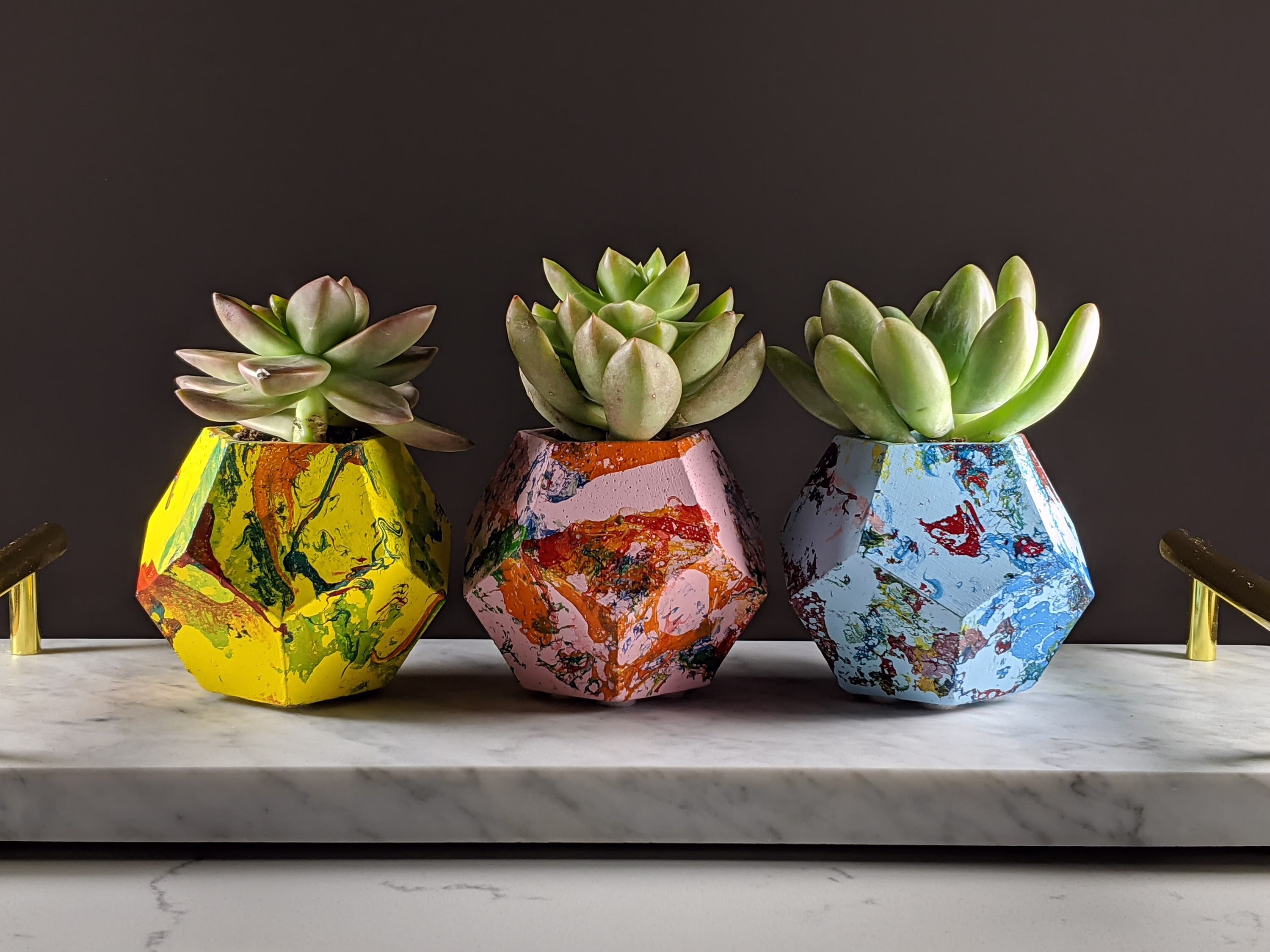 Succulent Planter Set Of 3, Geometric Succulents & Cacti Pot, Pots For Indoor Houseplants, Concrete Planters