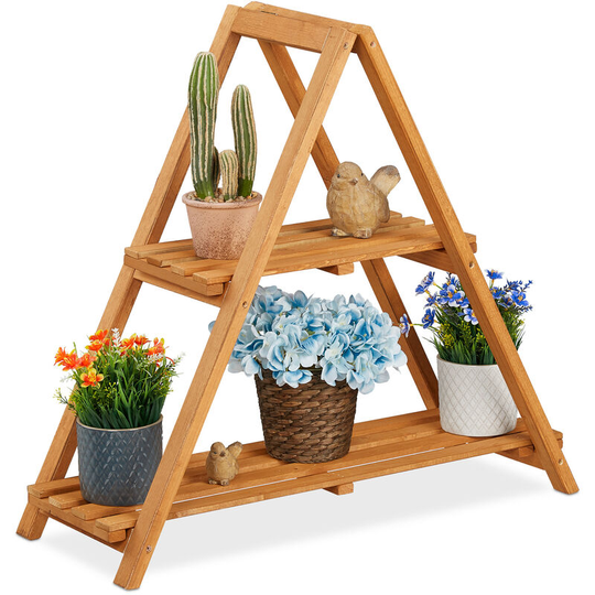 Relaxdays - plant stand, 2-tier wooden rack, herb planter, foldable, indoor & outdoor, 72x28x73 cm (LxWxH), light brown