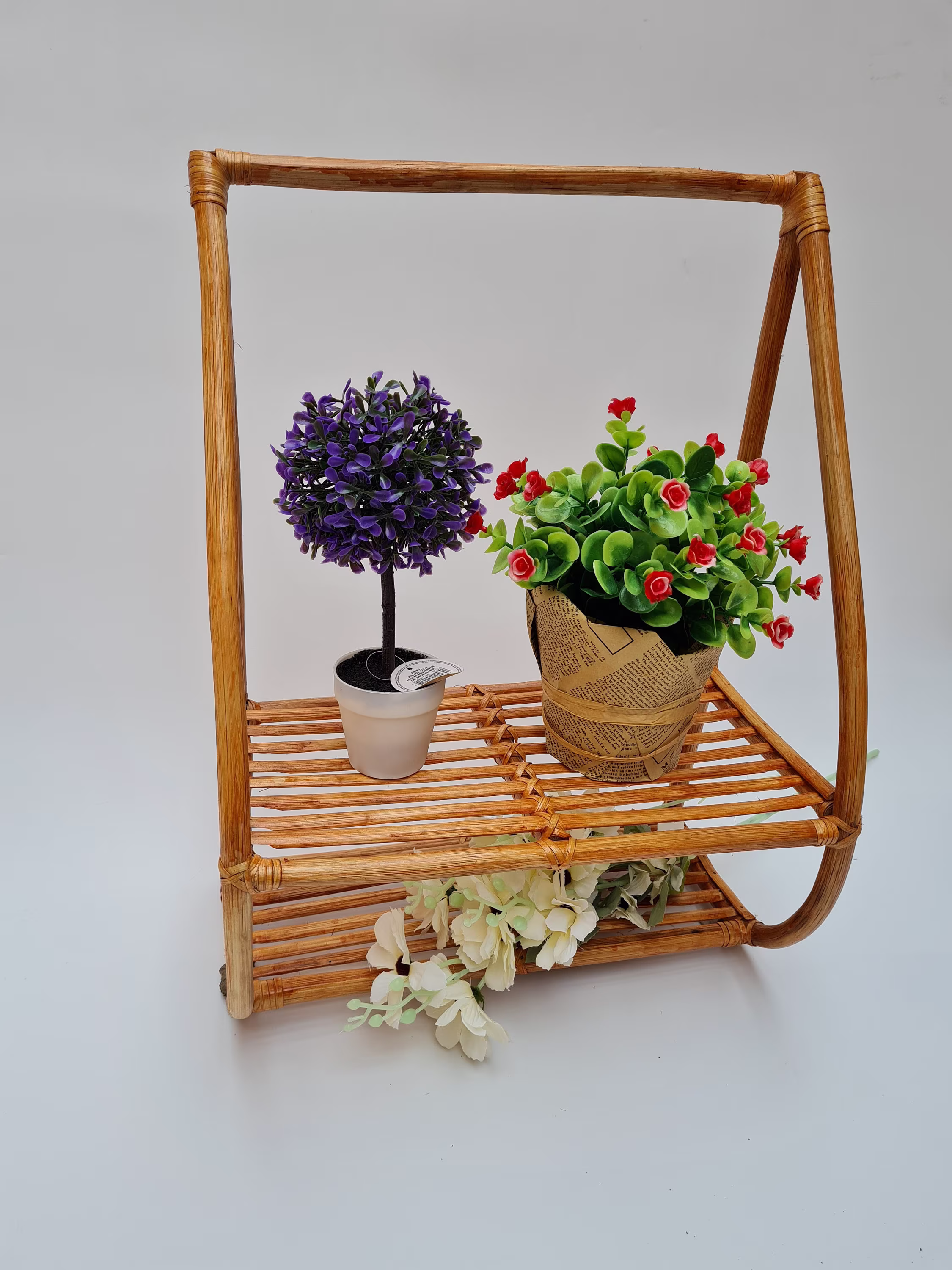 Rattan Wall Shelf, Rustic Bamboo Planter, Plant Stand, Cane Boho Shelf