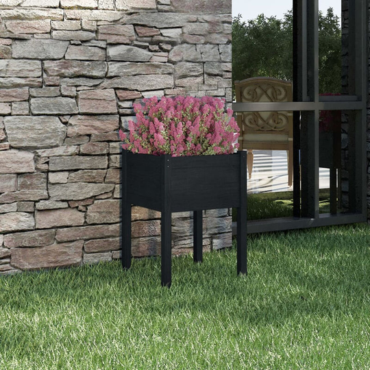 Asupermall - Garden Planter Black 50x50x70 cm Solid Pinewood