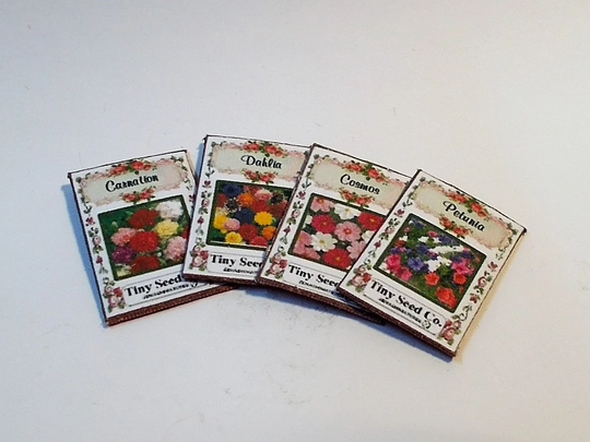 Dolls House 4 Flower Seed Packs Miniature 1/12Th No1