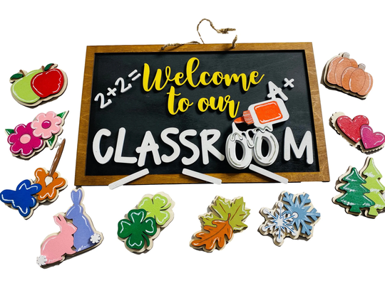 Teacher - Back To School Chalkboard Interchangeable Holidays Seasons Wooden Door Hanger/Wreath Sign