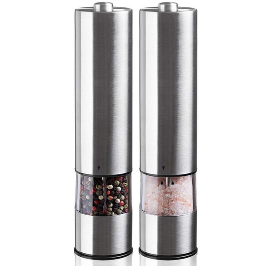 Electric Salt and Pepper Grinder Set - Battery Operated Stainless Steel Mill with Light (Pack of 2) suit