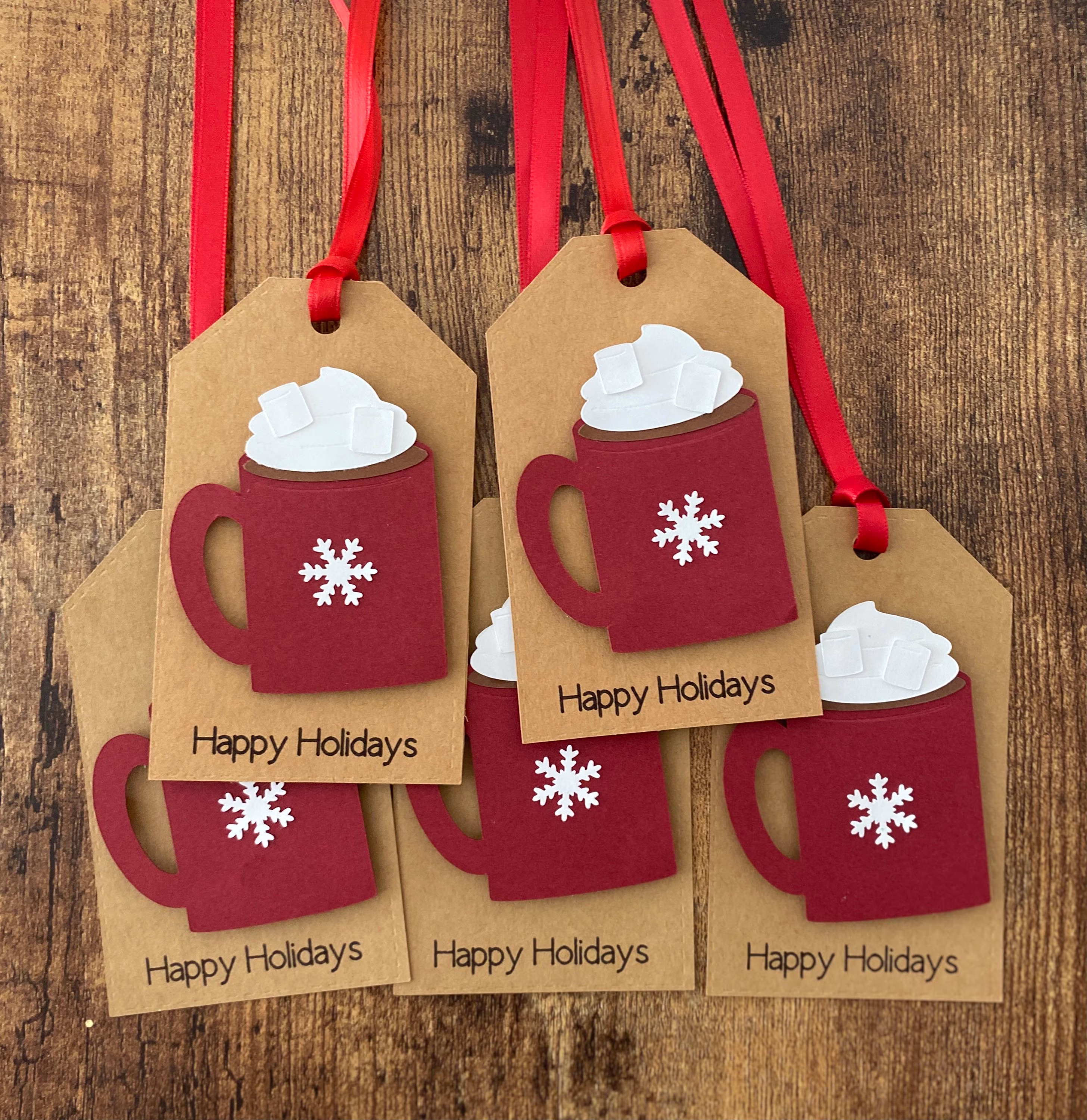 Hot Cocoa Gift Tags, Set Of 5 Holiday Happy Christmas Gift, Red Tags