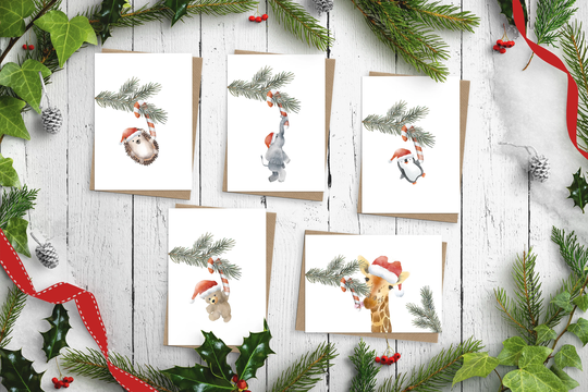 Cute Watercolour Animals Christmas Card, Winter Blank Write Your Own Message, Seasonal Card For Child