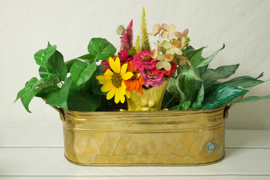 Hollywood Regency Solid Brass Tub Style Planter
