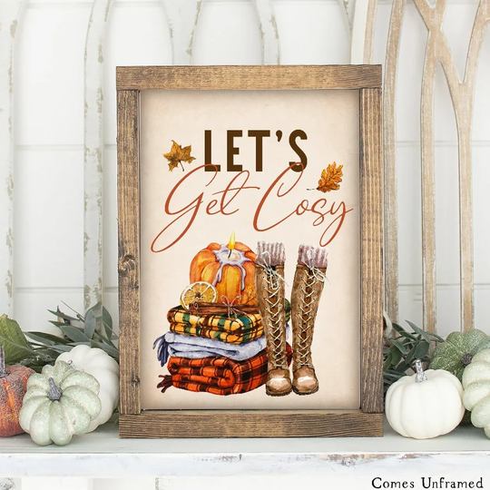 Autumn Let's Get Cosy Print, Fall Wall Art, Decor, Print , Decoration, Pumpkin Spice, Seasonal Decoration