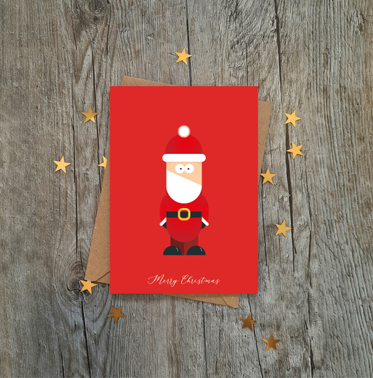 Cute Red Santa Christmas Card | Merry Xmas Holidays Luxury Seasons Greetings Snowman Reindeer Penguin