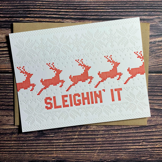 Ugly Sweater Card. Christmas Sweater. Holiday Greeting Seasons Greeting. Sleighin It. Letterpress Printed. Seasonal Festive
