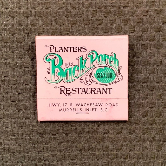 Vintage Matchbook, Planters, Back Porch Restaurant, Murrells Inlet South Carolina, with 30 Match Sticks, Free Ship in Usa