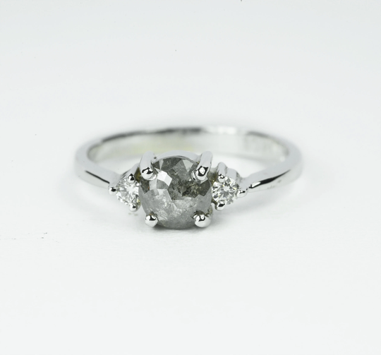 Round Diamond Ring-Rose Cut Engagement Ring-Salt & Pepper Ring-Dainty Ring-White Gold Ring-Made To Orde