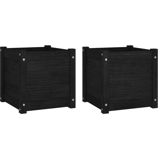 Garden Planters 2 pcs Black 40x40x40 cm Solid Pinewood Vidaxl Black