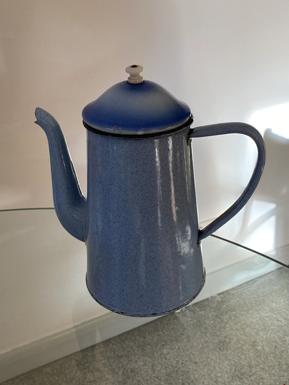 1950S French Enamel Pot Garden Planter Watering Can Vintage Country Kitchenalia Display
