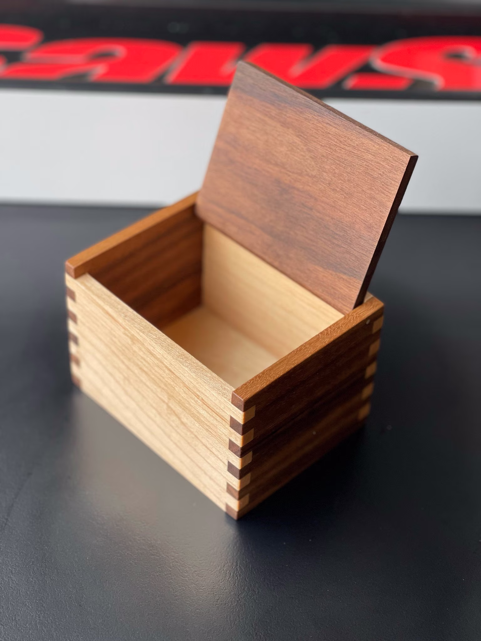 Wood Salt Cellar - Box Pig Keepsake Walnut & Maple Hardwood