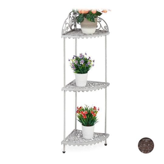 Relaxdays - Antique Corner Shelf, 3 Tiers, Plants, Deco, Cast Iron, Vintage Design, 106 x 42 x 31 cm, Various Colours