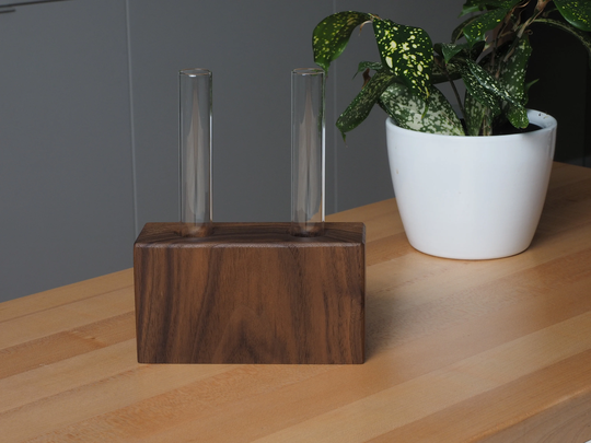 Propagation Station - 2 Holes Block Walnut Wood & Glass Tubes