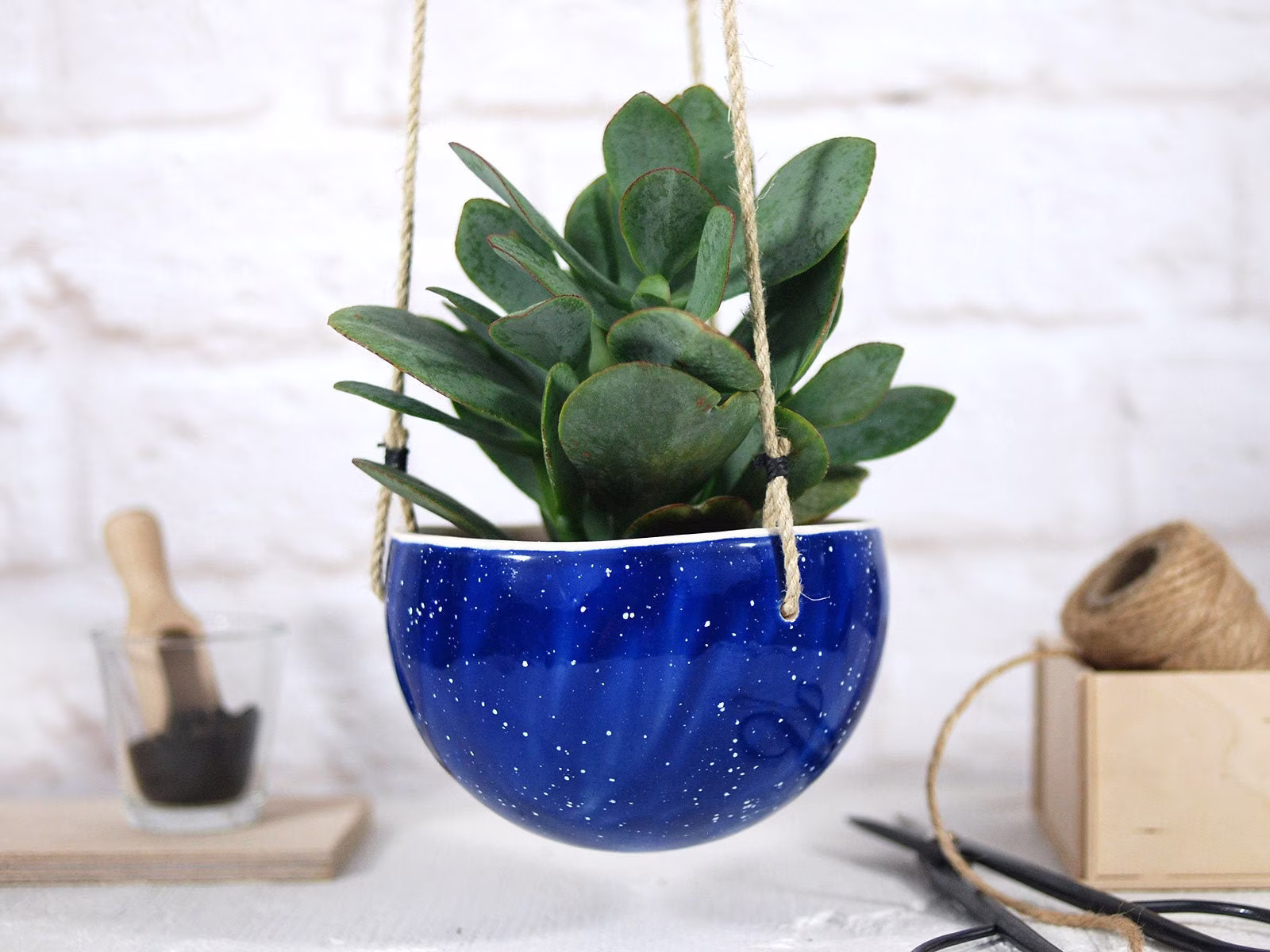Blue Speckled Ceramic Hanging Planter | Wall Pot Modern Scandinavian Decor Lover Gift