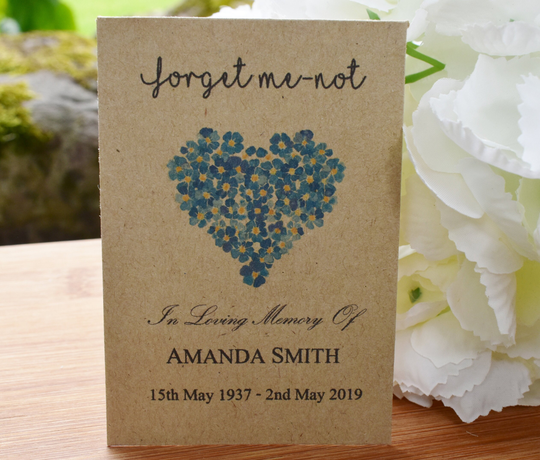 50 Funeral Favour Personalised Seed Packets Memorial| Forget Me-Not | With Seeds