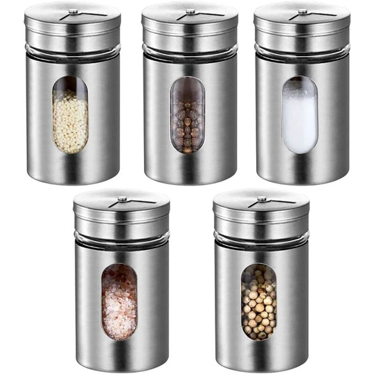 Betterlifegb - Stainless Steel Seasoning Bottle - Kitchen Seasoning Bottle - Five Piece - 80ml Rotating Seasoning Bottle - Salt & Pepper Seasoning