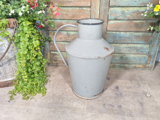 Vintage European Enamel Kitchen Jug Storage Pot Tub Jar Garden Planter Vase