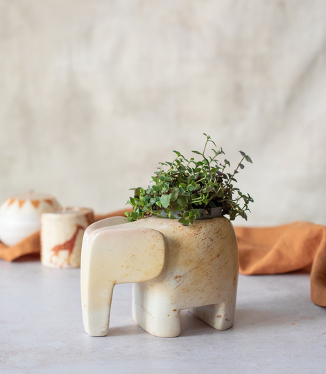 Elephant Tea Light Holder/Plant Pot | Ethical Soapstone Small Planter Made in Kenya