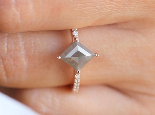 Salt & Pepper 10 X8mm Moissanite Ring Solitaire Engagement 14K Rose Gold Wedding For Women Cluster Matching Ring Antique Forever