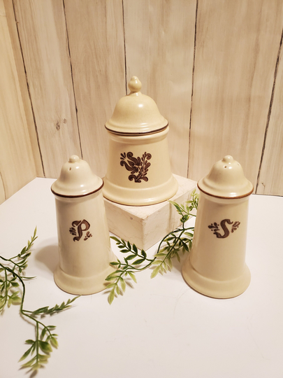 Pfaltzgraff Village Pattern Salt & Pepper With Sugar Bowl, Salt Shakers, Collectables Hostess Gift