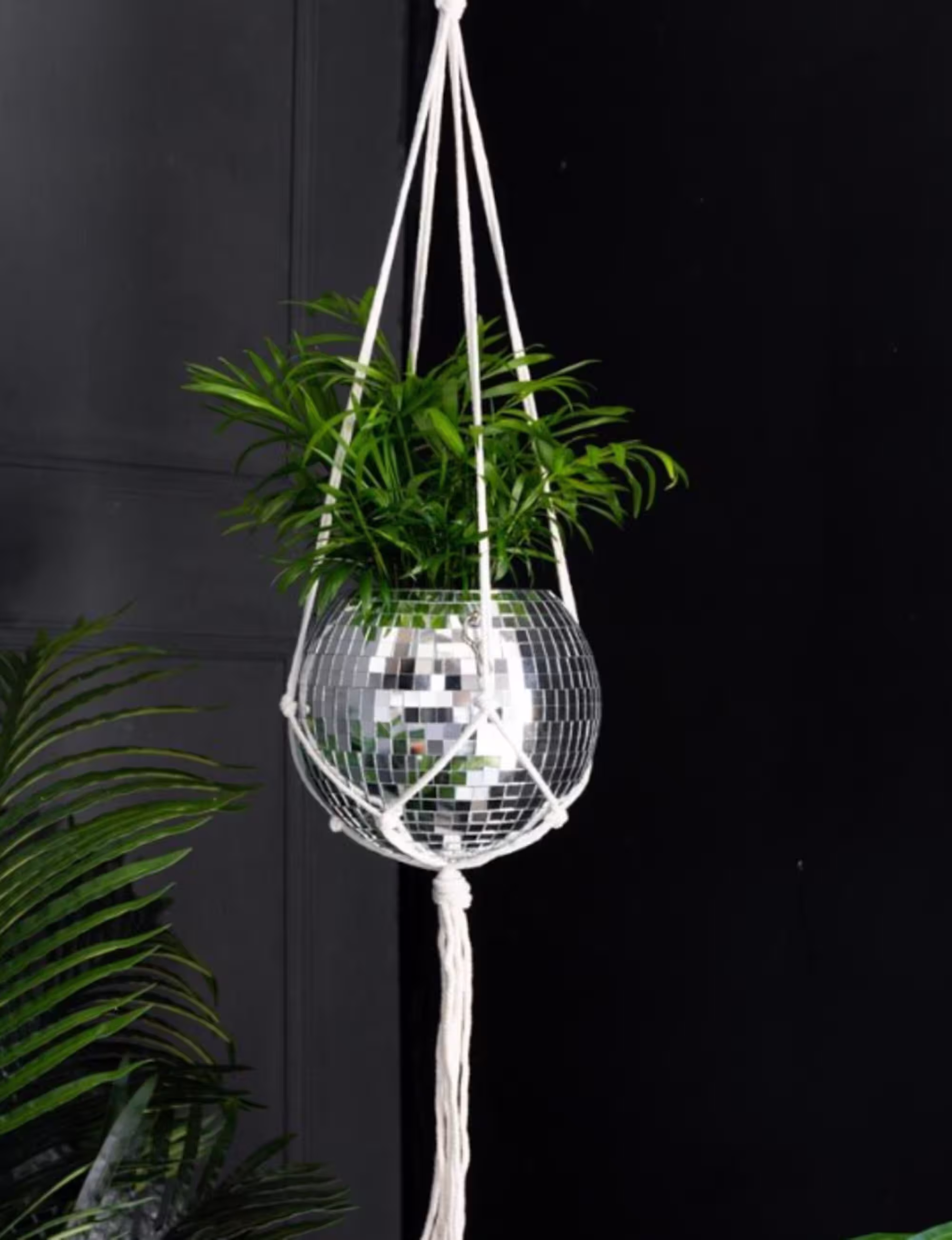 Macramé Hanging Disco Ball Planter, Mirror Plant Pot, Retro Round Funky Disco Vase, Creative Unique Wall Hanging Planters