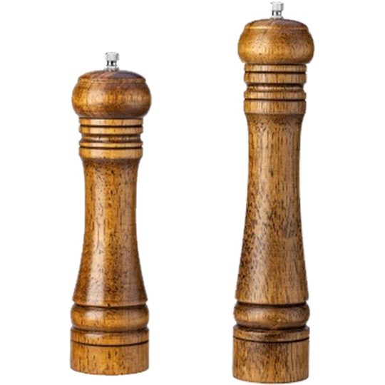 Salt and Pepper Grinder Mill Spice Shaker Solid Wood with Adjustable Ceramic Grinder Kit 2pcs 8+10 inch (color box)