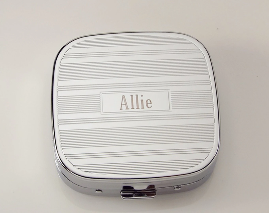 Engraved Pill Box Custom Personalized Linear Design Three Compartment -Hand
